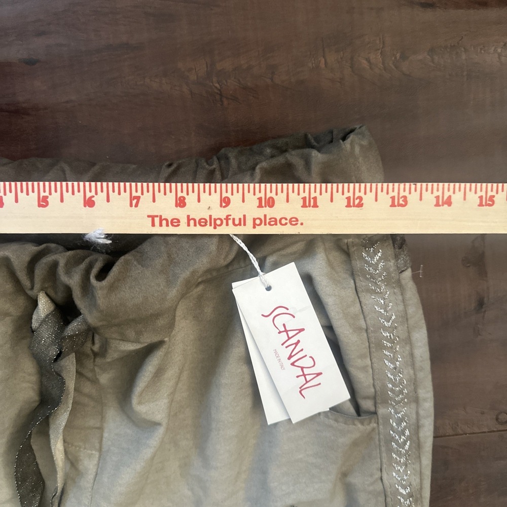 NWT SCANDAL Made in Italy Sequin Star Patchwork Jogger Pants Washed Khaki Size 8 - Picture 5 of 8